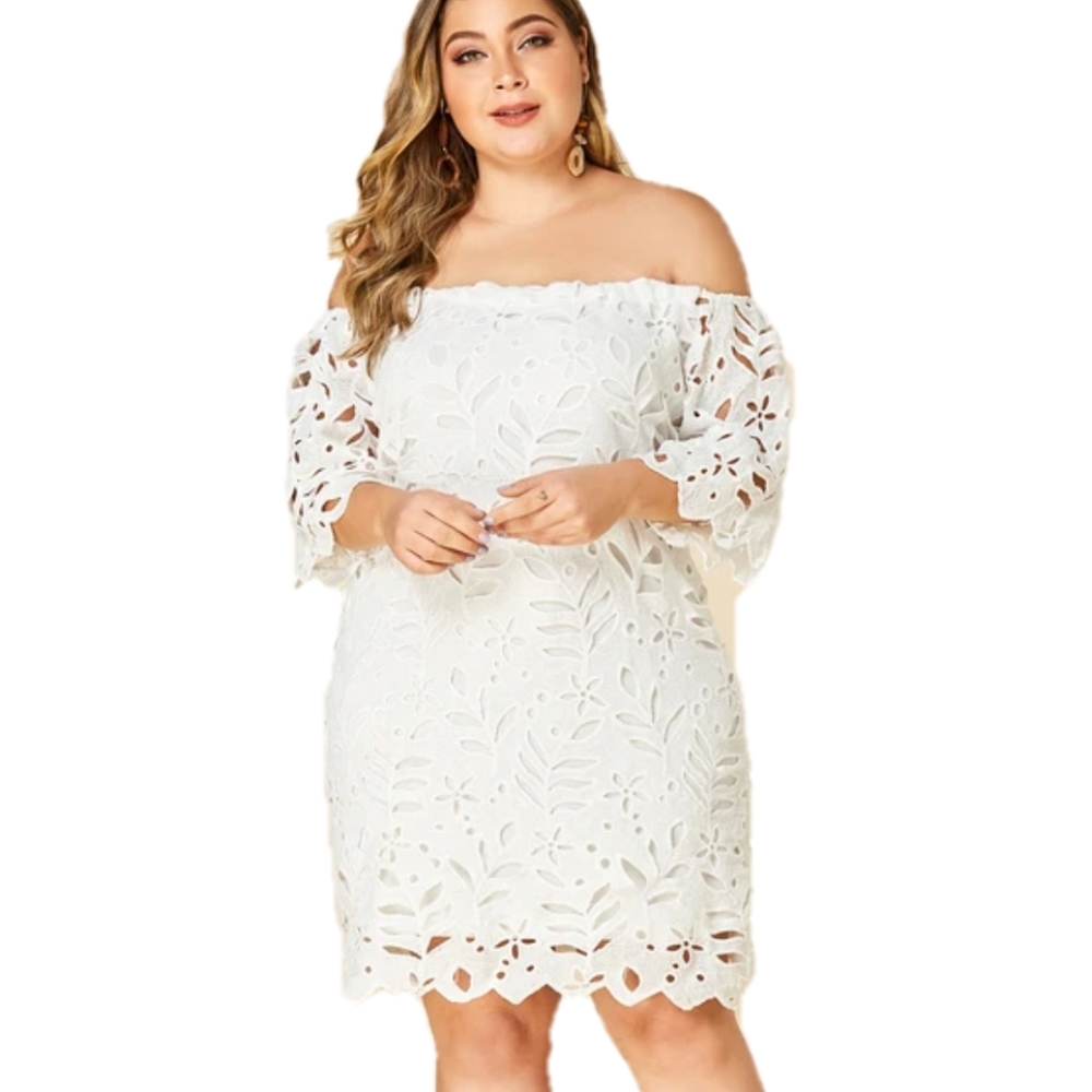 NWTYoins White Lace Off-Shoulder Half Sleeve Dress